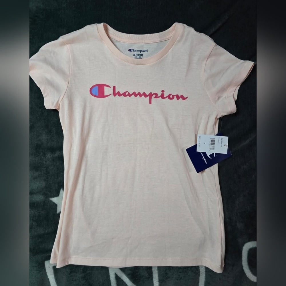 Brand New With Tags Champion Light Pink Tee with Magenta Logo